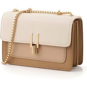 👑Women #2 Beige Block Crossbody Bag Leather Shoulder Purse Medium